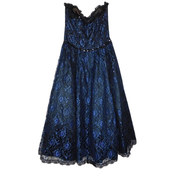 Gunne Sax Vintage Strapless Blue Black Rose Lace Dress | Whimsigoth | VGUC | M/9 - Picture 10 of 11